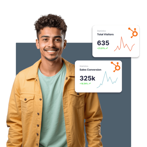 Man smiling with data and results image