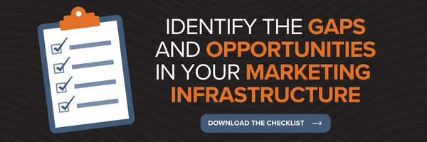 Orange and White Text: Identify the gaps and opportunities in your marketing infrastructure. Download the Checklist (arrow)